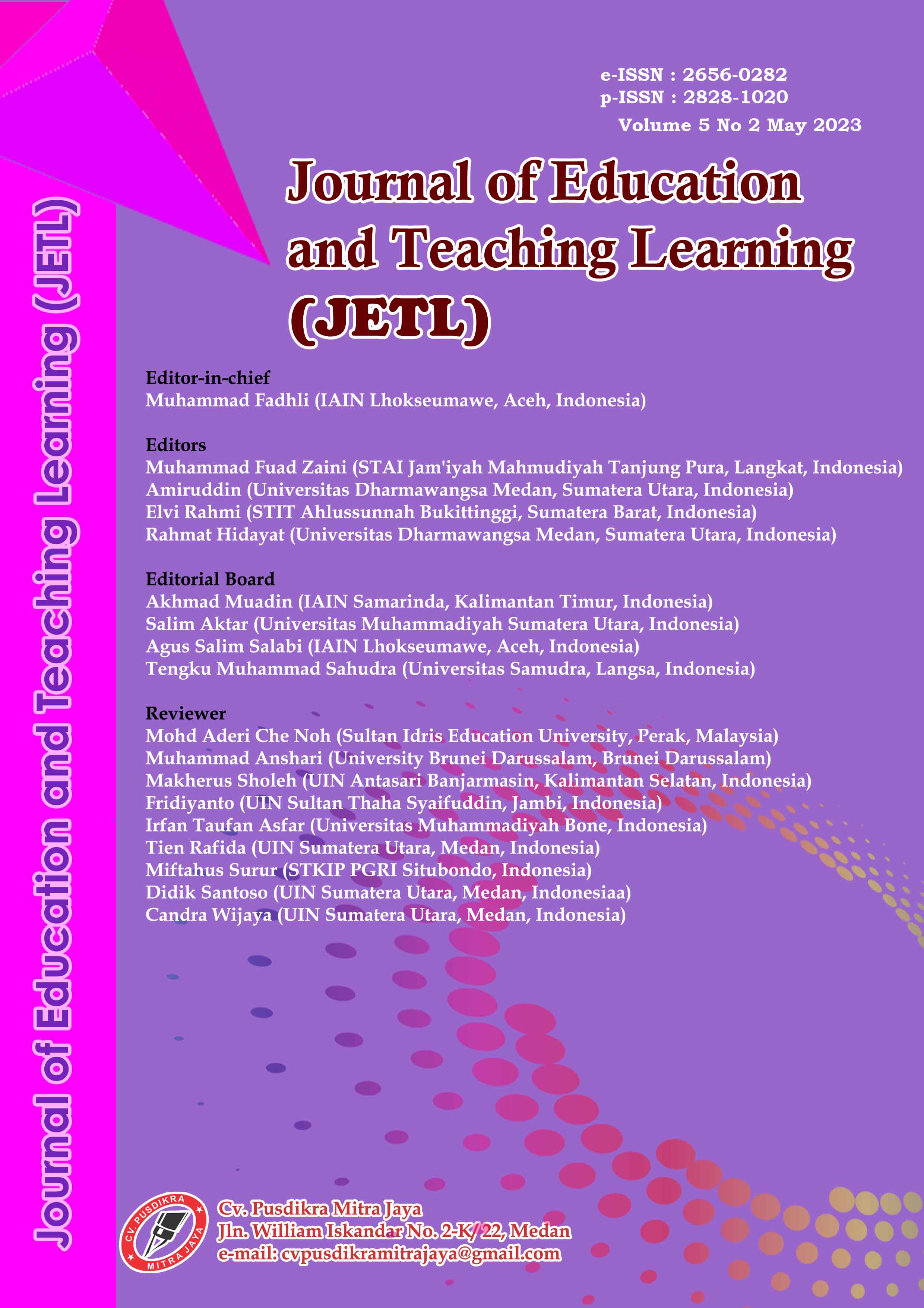 					View Vol. 5 No. 2 (2023): Journal of Education and Teaching Learning (JETL) | On Progres
				