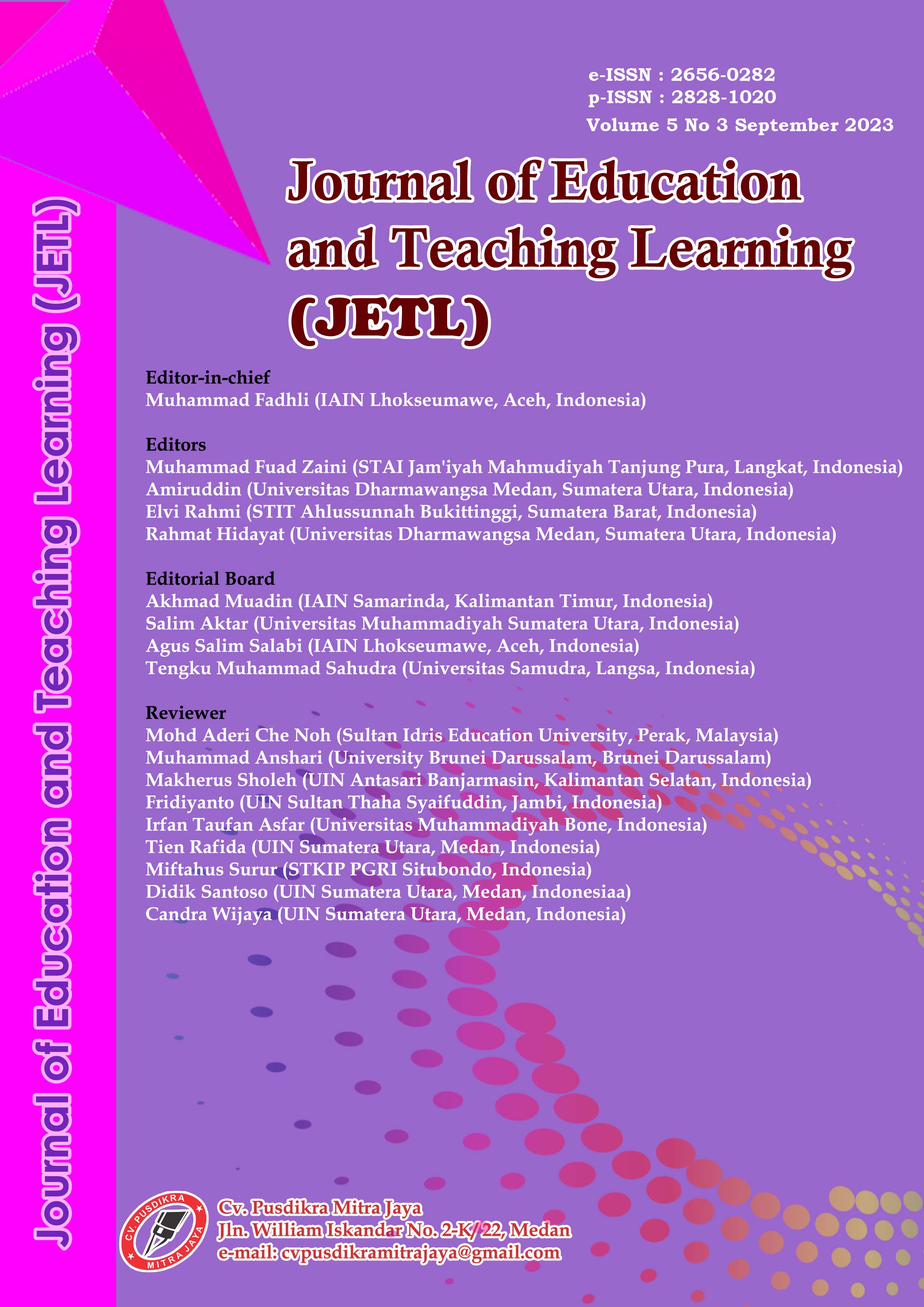					View Vol. 5 No. 3 (2023): Journal of Education and Teaching Learning (JETL)
				