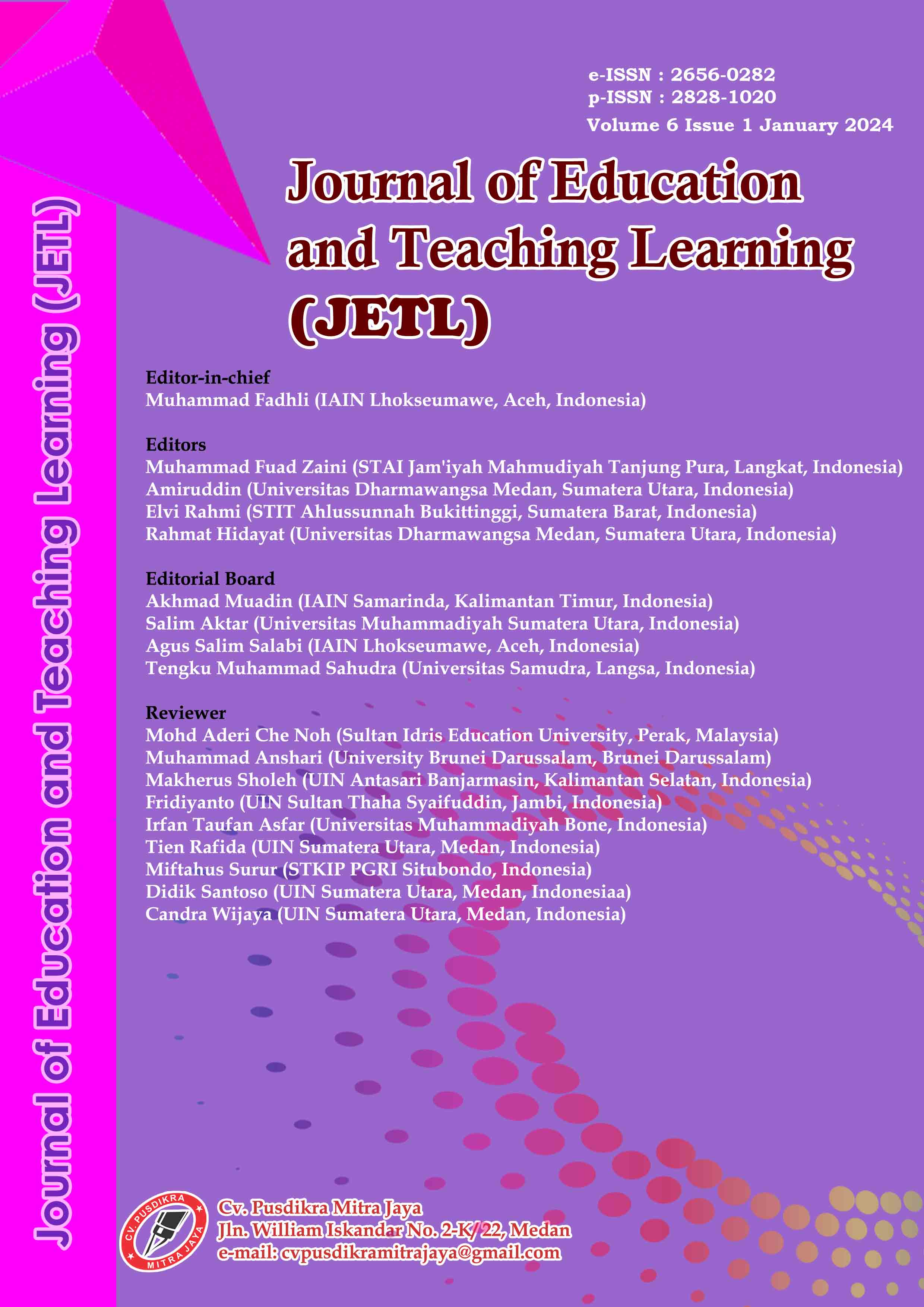 					View Vol. 6 No. 1 (2024): Journal of Education and Teaching Learning (JETL) : In Press
				