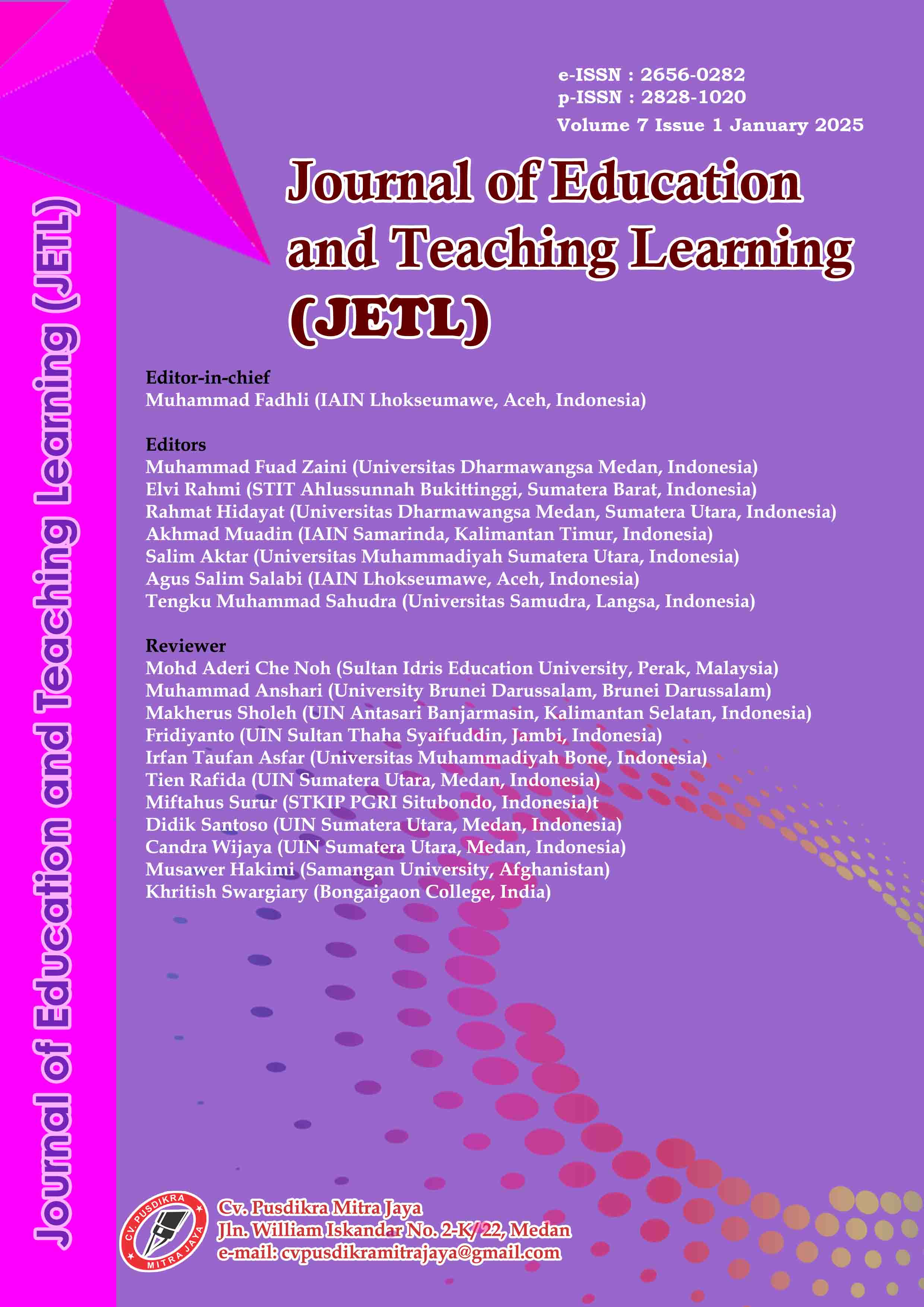 					View Vol. 7 No. 1 (2025): Journal of Education and Teaching Learning (JETL) | IN PRESS
				