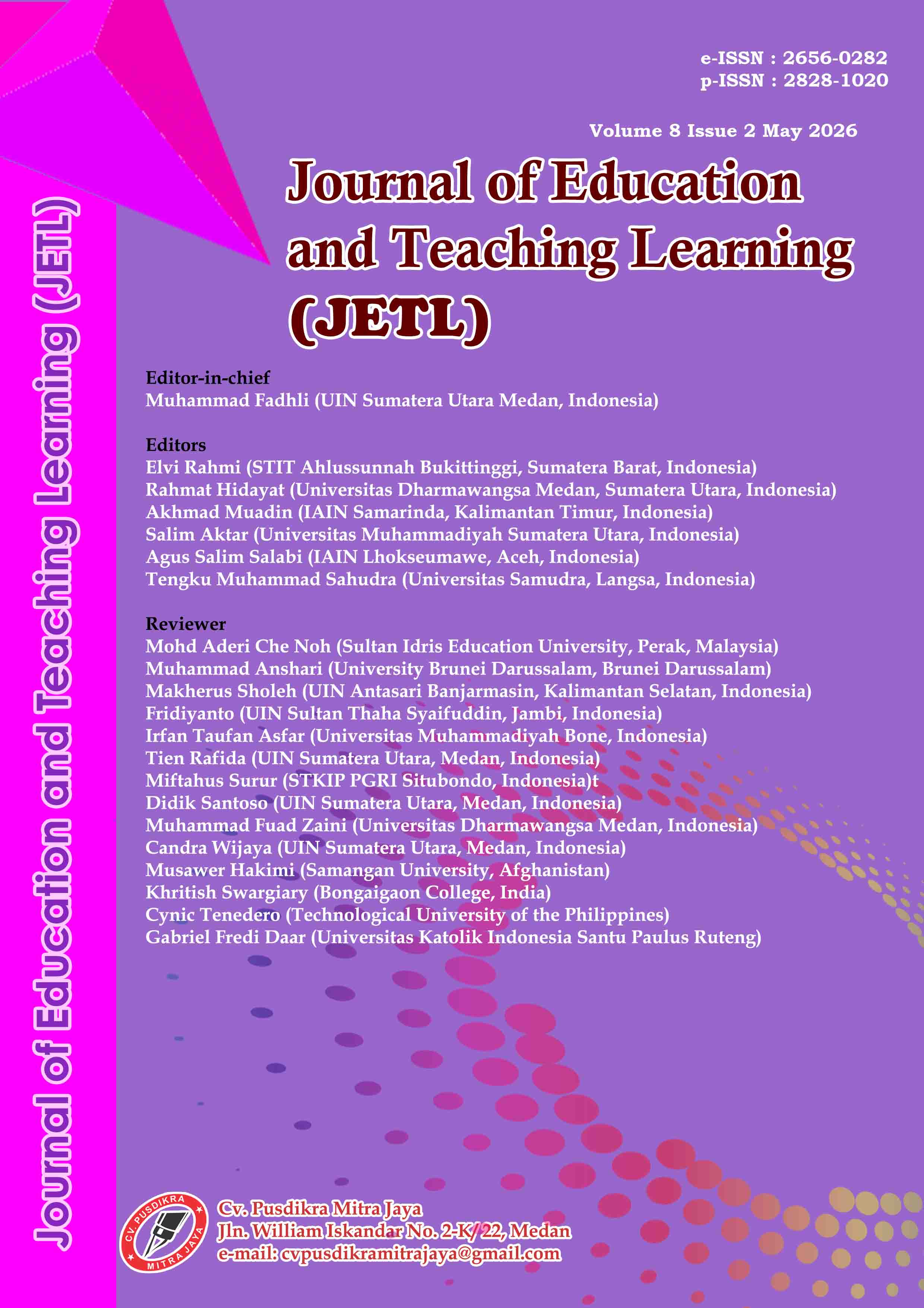 					View Vol. 8 No. 2 (2026): Journal of Education and Teaching Learning (JETL)
				